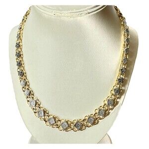 Gold & Silver Necklace Layered Chain Vintage Open Work Mixed Metals 17” Shiney
